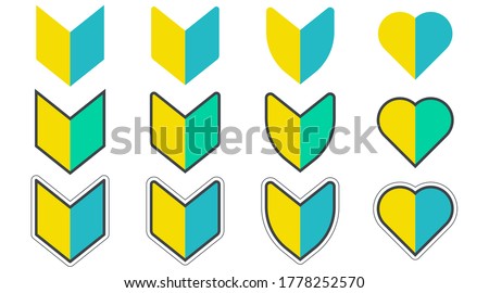 Japanese symbol for beginning new drivers. A yellow blue and green shield symbol, called a Shoshinsha Mark