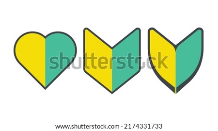 Japanese symbol for beginner new drivers. A yellow and green shield symbol, called a Shoshinsha Mark