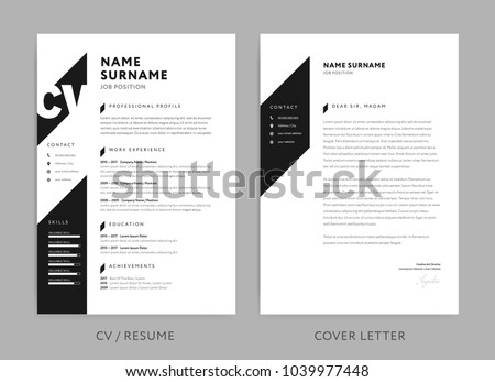 Minimalist CV / resume and cover letter - minimal design - black and white background vector - stylish minimalism