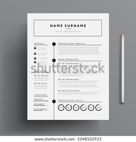 Minimal professional CV / resume template - super clean modern vector infographic - black and white resume cv template