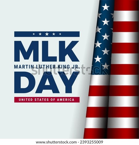 Martin Luther King Jr. Day typography banner design. MLK Day lettering, US flag, light blue vector background - Square shape perfect for social media or web design