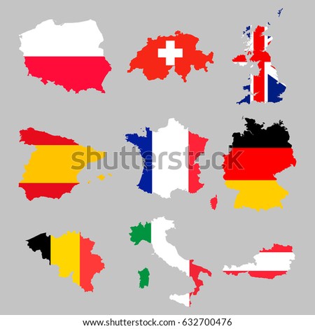 9 europian flag maps set