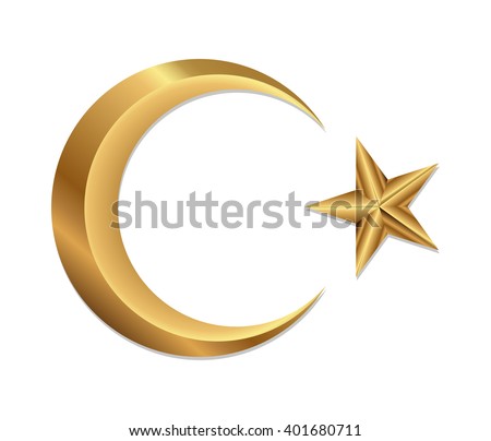 Turkish Flag Symbols. Golden Crescent and Star.