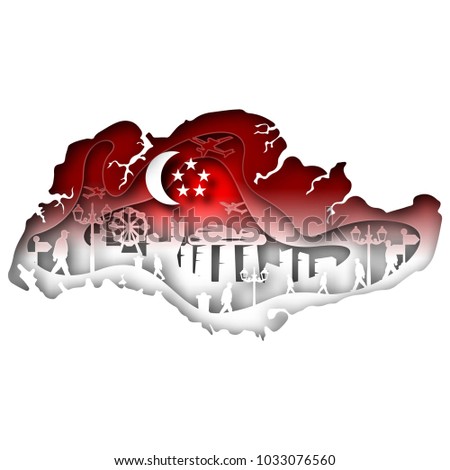 Paper art carves the concept of Singapore. Vector illustration. Abstract logo. Isolated icon. Background of Singapore. 10 EPS