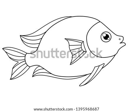 Cute tropical fish - a picture for coloring. Vector linear fish - animal design element. Aquarium fish - pet. Outline. 
hand drawing