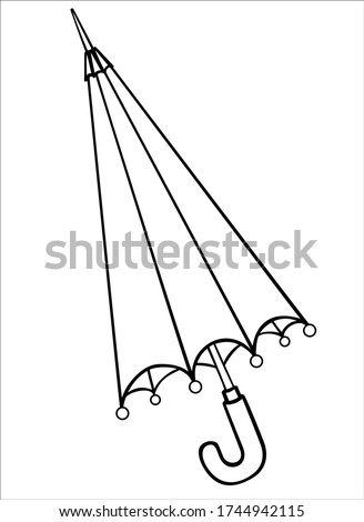 Closed umbrella - linear vector illustration for coloring. Umbrella cane - logo or icon. Outline. Hand drawing.