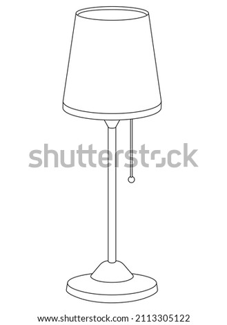 Vintage table lamp on a leg with a lampshade - a vector linear picture for coloring with an interior item. Outline. Table lamp in scandinavian style