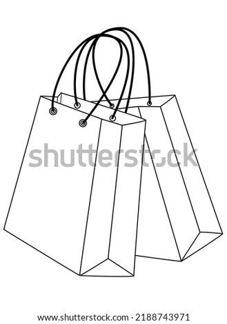 Two Paper bags, gift wrapping - vector line art picture for coloring logo or pictogram. Paper bags with handles for sign or icon. Outline