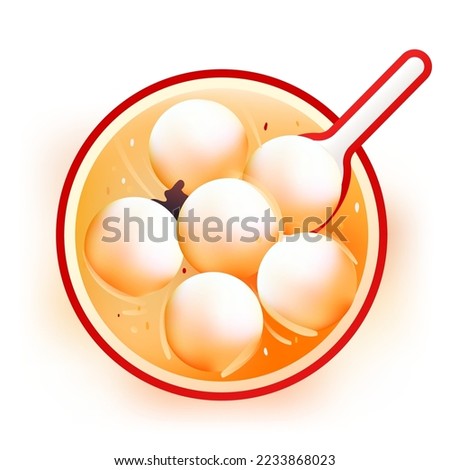 Eating glutinous rice balls for Lantern Festival in the Year of the Rabbit, a bowl filled with glutinous rice balls, vector illustration