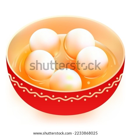 Eating glutinous rice balls for Lantern Festival in the Year of the Rabbit, a bowl filled with glutinous rice balls, vector illustration