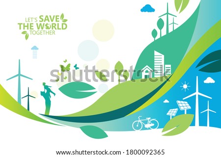 Ecology.Green cities help the world with eco-friendly concept ideas.vector illustration