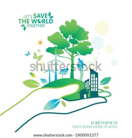 Ecology.Green cities help the world with eco-friendly concept ideas.vector illustration