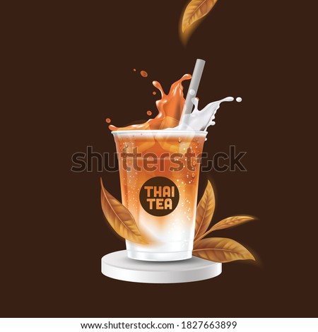 Iced thai tea latte takeaway cup vector illustration