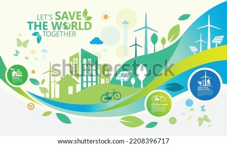 Ecology.Green cities help the world with eco-friendly concept ideas.vector illustration