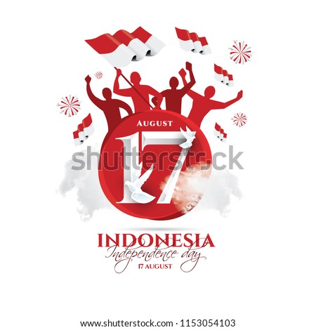 vector illustration. the feast of the August 17 Independence Day of Indonesia. symbolic red colors and people silhouettes with flag