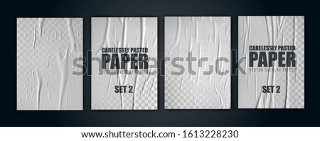 vector illustration object. badly glued white paper. crumpled poster. vector graphics can be applied to any objects with a blending mode for the effect of crumpled wet paper. set 2
