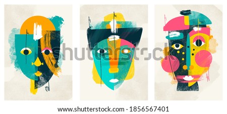 face portrait abstraction wall art illustration design vector. creative shapes design graphics with textured geometric shapes. abstract geometric face minimalism. girl or woman silhouette cubism. 