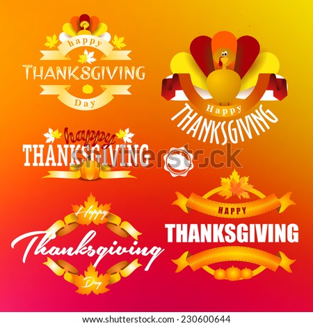 vector abstract elements on autumn holiday Thanksgiving, turkey, turkey yellow leaves set label that badge