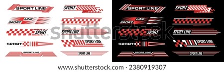 Racing stripes geometric lines design racing car hood sticker, dynamic arrow shapes and lines background for sporting event. racing start and finish flag. vector illustration template for motorsports