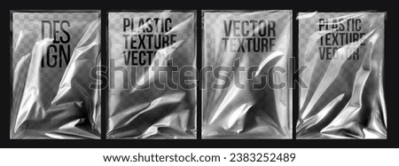 Plastic wrap texture collection, texture transparent stretched film polyethylene. vector design element graphic rumpled plastic warp, vector illustration.