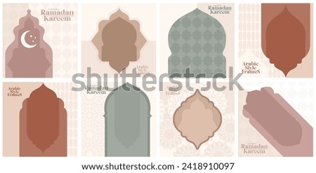 Ramadan Kareem stylish templates for social media, promotions and advertising banner, Islamic frame vector illustration in Arabic style. graphic boho style with abstract shapes