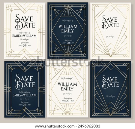 Art deco black and gold invitation wedding luxury VIP invite card design, Save the date card, retro pattern for vintage party Gatsby style invitation Thank you card classic antique vector illustration