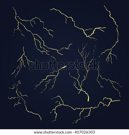 vector lightning storm set. Design Electric graphics. Collection lightning of different variants black background. isolated