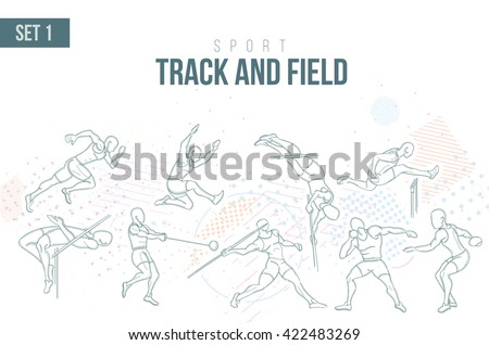 vector illustration Summer sport in 2021 in Tokyo, Japan Games, sports games track and field sport hand-drawn doodles sport. running, long jump hurdles, pole vault, javelin disc nucleus. set 1