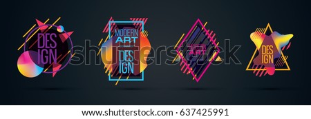 Vector set frame for text Modern Art graphics for hipsters .dynamic frame stylish geometric colorful 80s-style kitsch. element for design business cards, invitations, gift cards, flyers and brochures. 商業照片 © 
