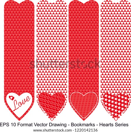 Vector set of ornate vertical Bookmark cards in heart style.  It can be used as wall board, banner, icon, wallpaper, gift card, bookmark or book separator. 