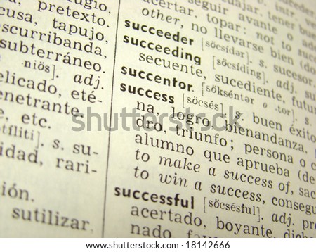 \'success\' word in English-Spanish dictionary - shallow depth of field