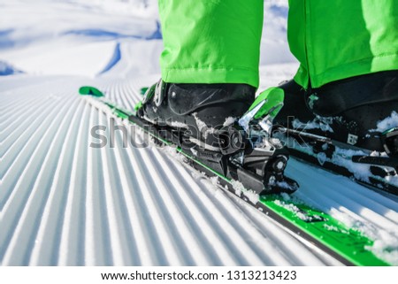 Similar – Image, Stock Photo Groomed ski trails for cross-country skiing in winter landscape in valley Studen, Switzerland famous for winter sport. Flat landscape is surrounded by mountains and illuminated by midday sun.