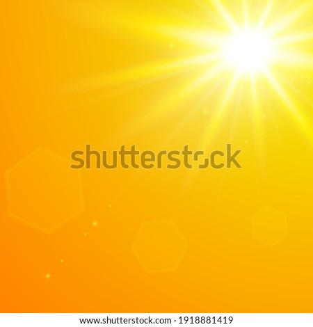 Realistic scorching yellow sun against an orange sky. Vector background of daytime sunny desert sky.