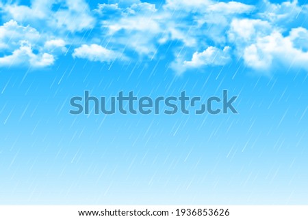 Realistic illustration of summer rain with thunderclouds  in the afternoon against the blue sky. Vector abstract background.