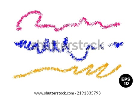 Vector hand drawn various artistic long strokes for backdrops and underlining. Colorful wax crayon wavy lines set. Artistic graphic resources.
