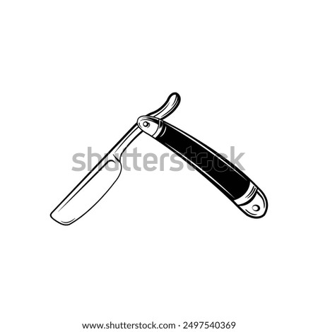 Cut-out silhouette of a straight razor. Straight razor, sharp razor blade. Professional razor, cut out icon for plotter or laser cutting.