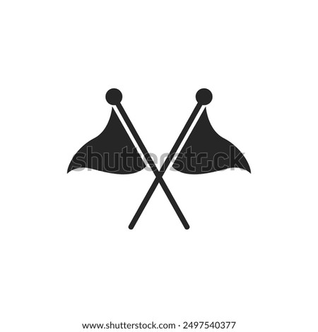 Crossed flags icon. Monochrome black and white symbol. Vector illustration