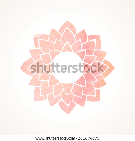 Watercolor frame with pink lotus flower pattern. Oriental element for design isolated on white background. Vector illustration