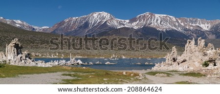 The Sierras, Tufas and the Mono lake.  The Sierra Nevada mountains rise abruptly from the Great Basin in their eastern slopes and the lack of foothills lends for spectacular views of snow clad peaks.