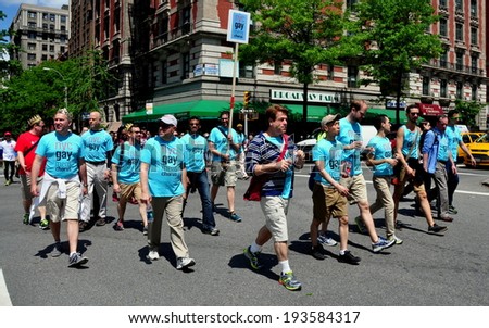 NYC - May 18, 2014:  Members of the NYC Gay Men\'s Chorus walking in the annual AIDS WALK NYC 2014 event to raise money for AIDS charities
