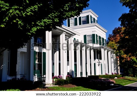 Manchester Village, Vermont - September 19, 2014: The Greek Revival luxury Equinox Hotel and Resort is a village landmark established in 1769