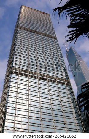 Hong Kong, China - January 8, 2006:  The iconic Cheung Leung and Bank of China corporate towers on Hong Kong Island