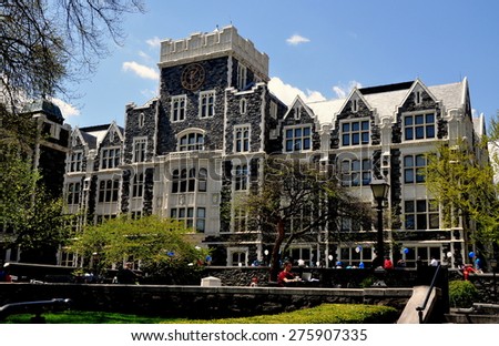 New York City - May 2, 2015:  Neo-gothic Harris Hall at City College of New York on Convent Avenue in Hamilton Heights