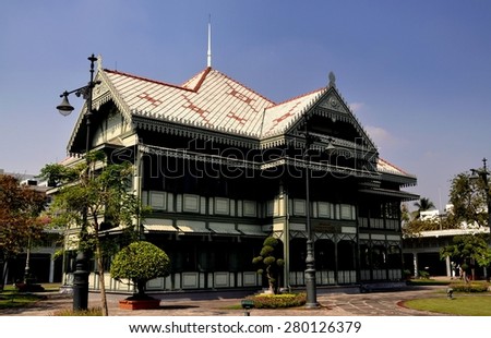 Bangkok, Thailand - December 23, 2009:  Royal Ceremonial Photography Exhibition Hall and landscaped gardens built by King Rama V at the Dusit Royal Palace