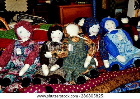 Bird-in-Hand, Pennsylvania - June 6, 2015:  Hand crafted Amish dolls are sold at the Bird-in-Hand farmers market
