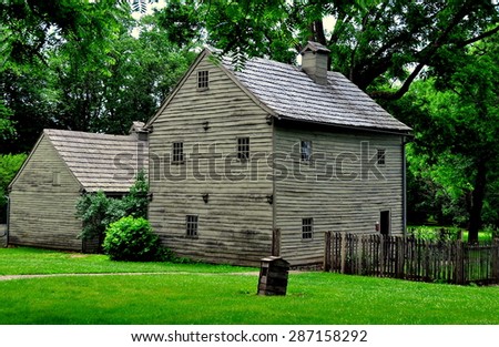 Ephrata, Pennsylvania - June 6, 2015:  :  Circa 1740\'s wooden home of founder Conrad Beissel at the Ephrata Cloister Germanic religious settlement  *