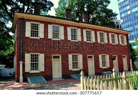 Philadelphia, Pennsylvania - June 25, 2013:  18th century brick Marine Barracks at Carpenters\' Hall in Independence National Park