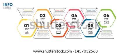 Infographic element with icons and 6 options or steps. Can be used for process, presentation, diagram, workflow layout, info graph, web design. Vector illustration.