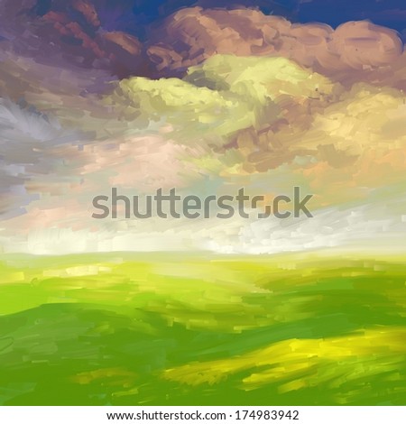 Spring field, digital oil painting texture