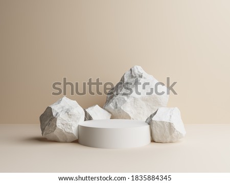 Beige stone concept shop product display strong podium stand commercial advertisement rock white raw nature material. space for placing products fashion cosmetics skincare. 3D illustration.